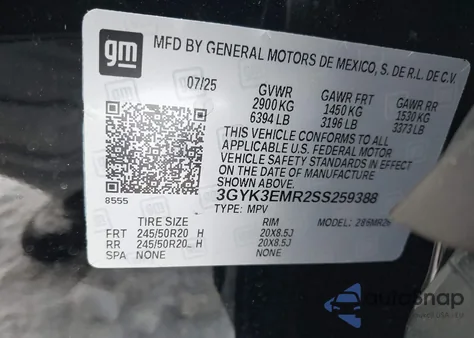 2025 Cadillac Optiq Sport 1 Awd z USA, uszkodzony, nr VIN 3GYK3EMR2SS259388